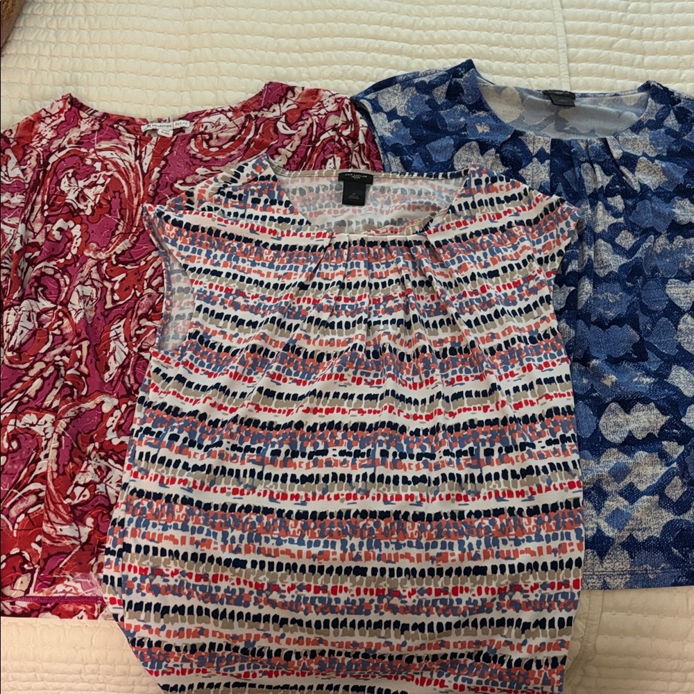 Ann Taylor & JM Collection Multicolor Patterned Blouse Lot of 3 Sz Large Petite